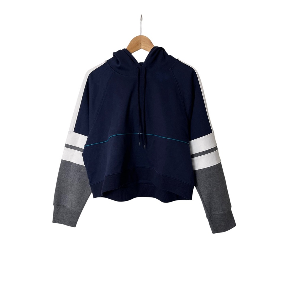 Nylora Carson Womens Cropped Hoodie Blue Grey Oversized Boxy S 2289